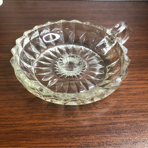 Vintage Pressed Glass Pillar‎ Candle Holder Finger Ring Saw Tooth Rim